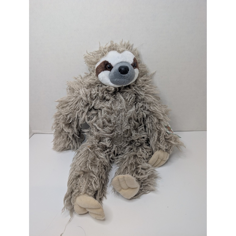 Wild Republic Cuddlekins Three Toed Sloth Plush Stuffed Animal Grey Shaggy 12 in